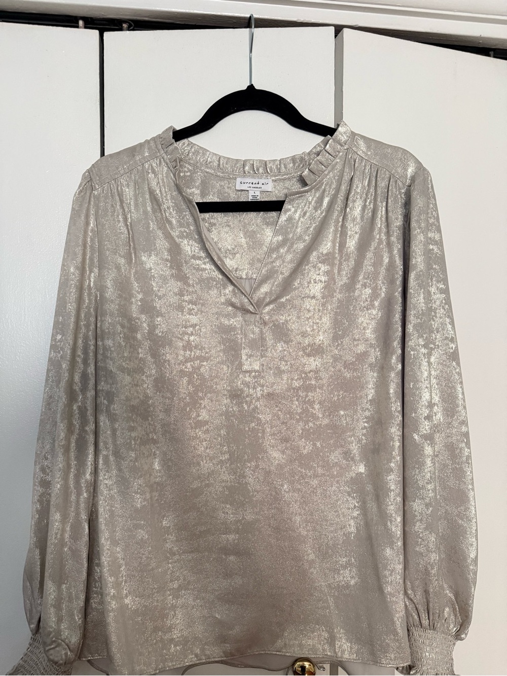 Current Air Metallic Long-Sleeve V-Neck Blouse